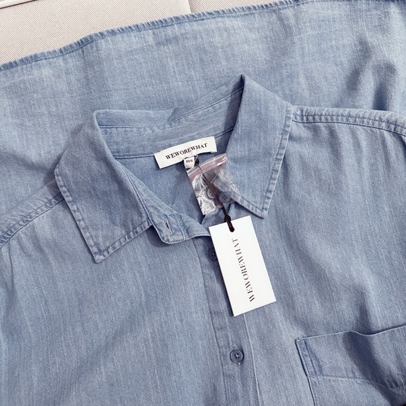 WeWoreWhat Chambray Boyfriend Over-shirt Button Down In Super Blue NWT - Picture 11 of 11